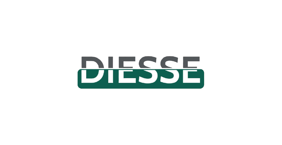 Logo for one of the R-Biopharm Australia partners, Diesse, featuring the word Diesse in half grey and half white font set on a green background