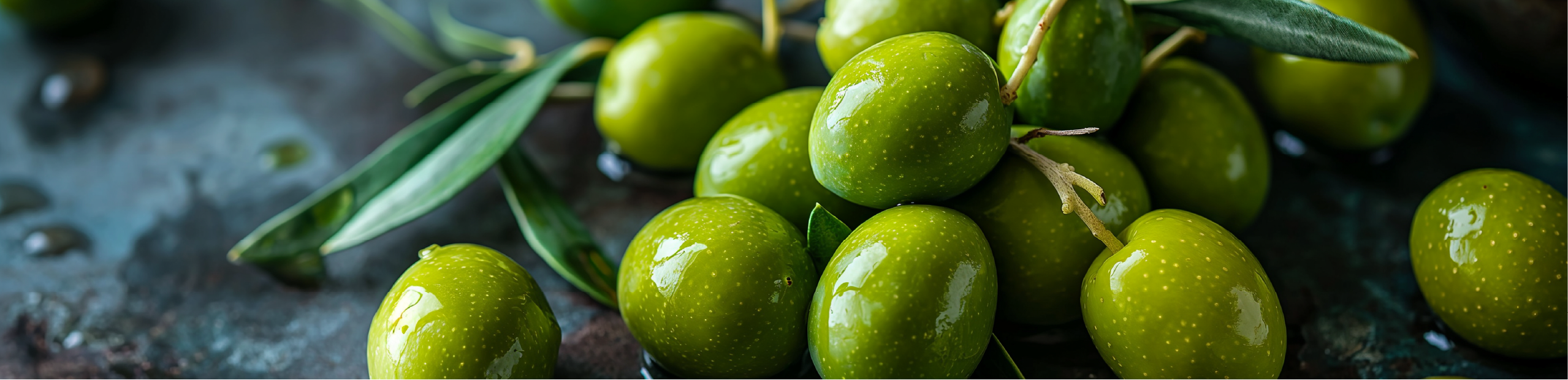 green olives on a branch lying on a black table