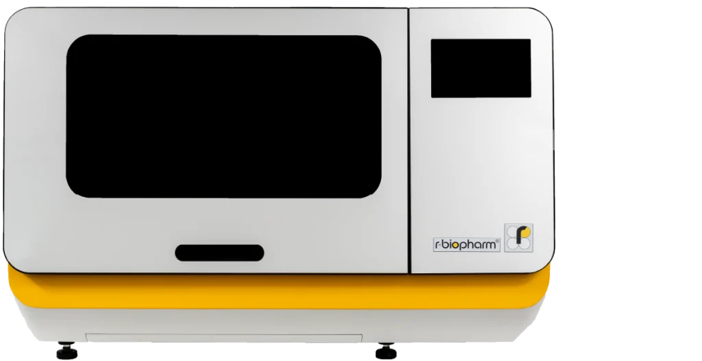 The RIDA®Xtract 24 instrument. A large white and yellow box with 2 glass screens