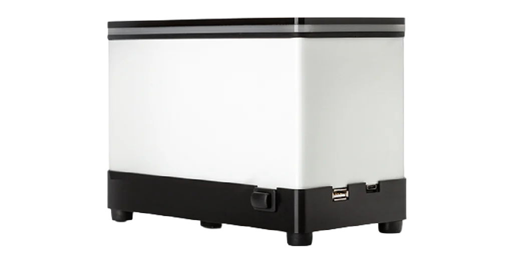 The RIDA®SMART Box, a small black and white rectangular box used for Food and Feed Analysis testing