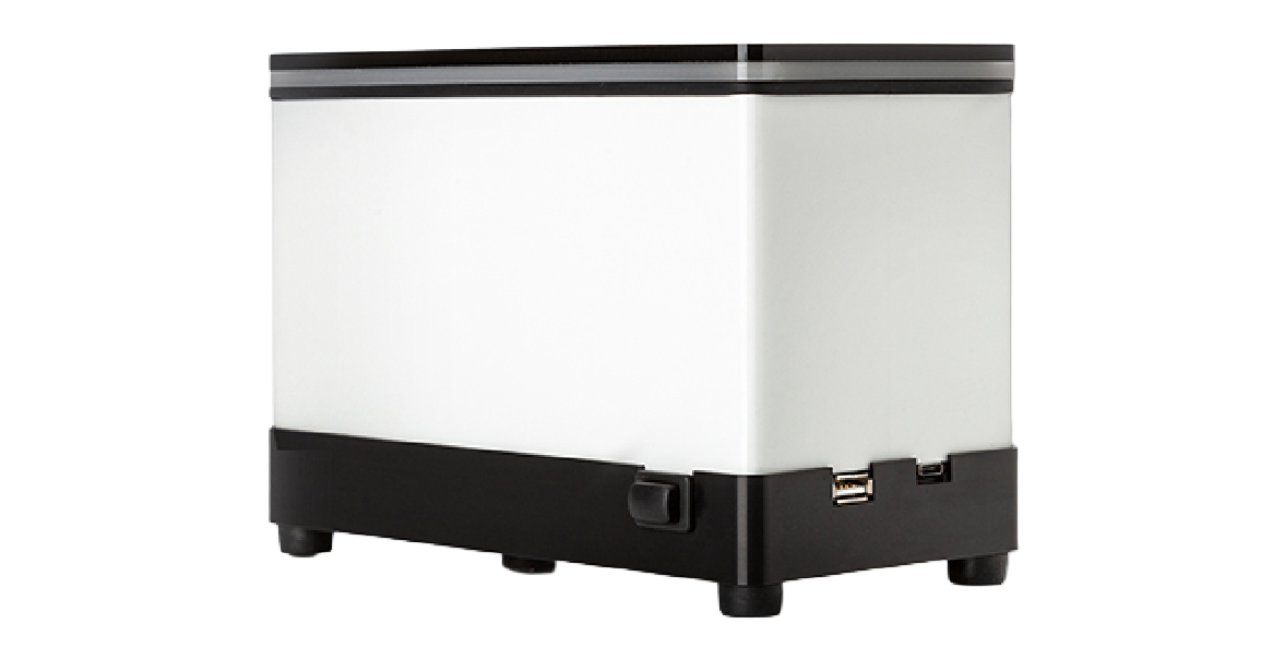 The RIDA®SMART Box, a small black and white rectangular box used for Food and Feed Analysis testing
