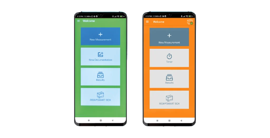 two mobile phones shot top-down showing two variations of an application interface