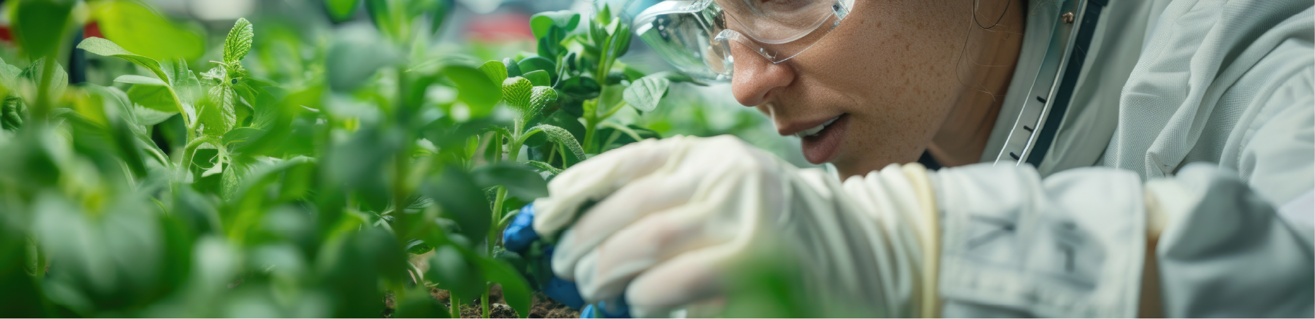 a scientist inspects fresh plants in a laboratory