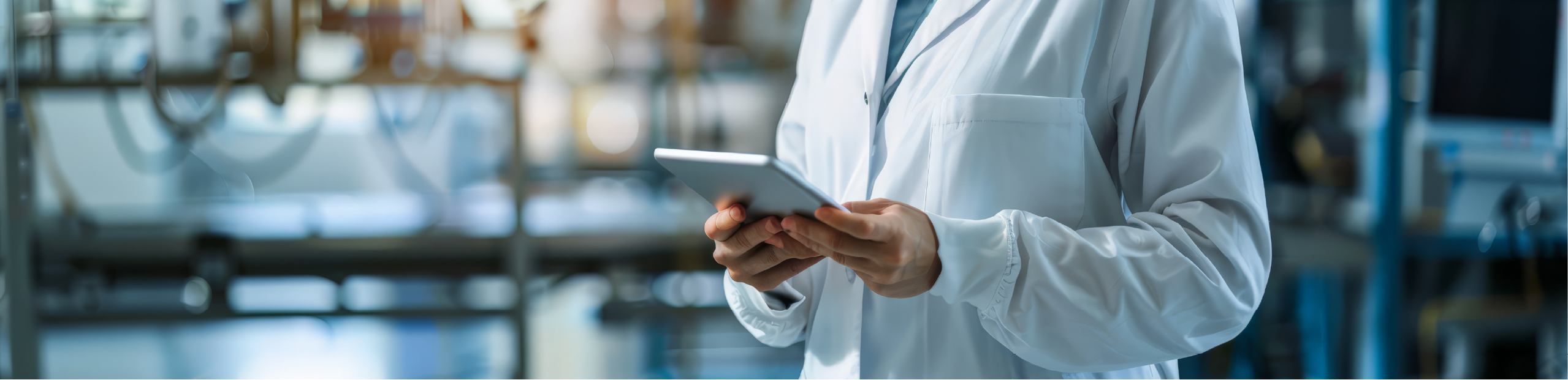 a female scientist holds a phone in a laboratory